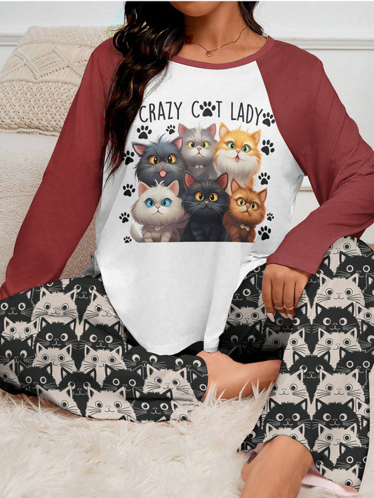 Cat Lover Raglan Lounge Pajamas Crazy Cat Lady