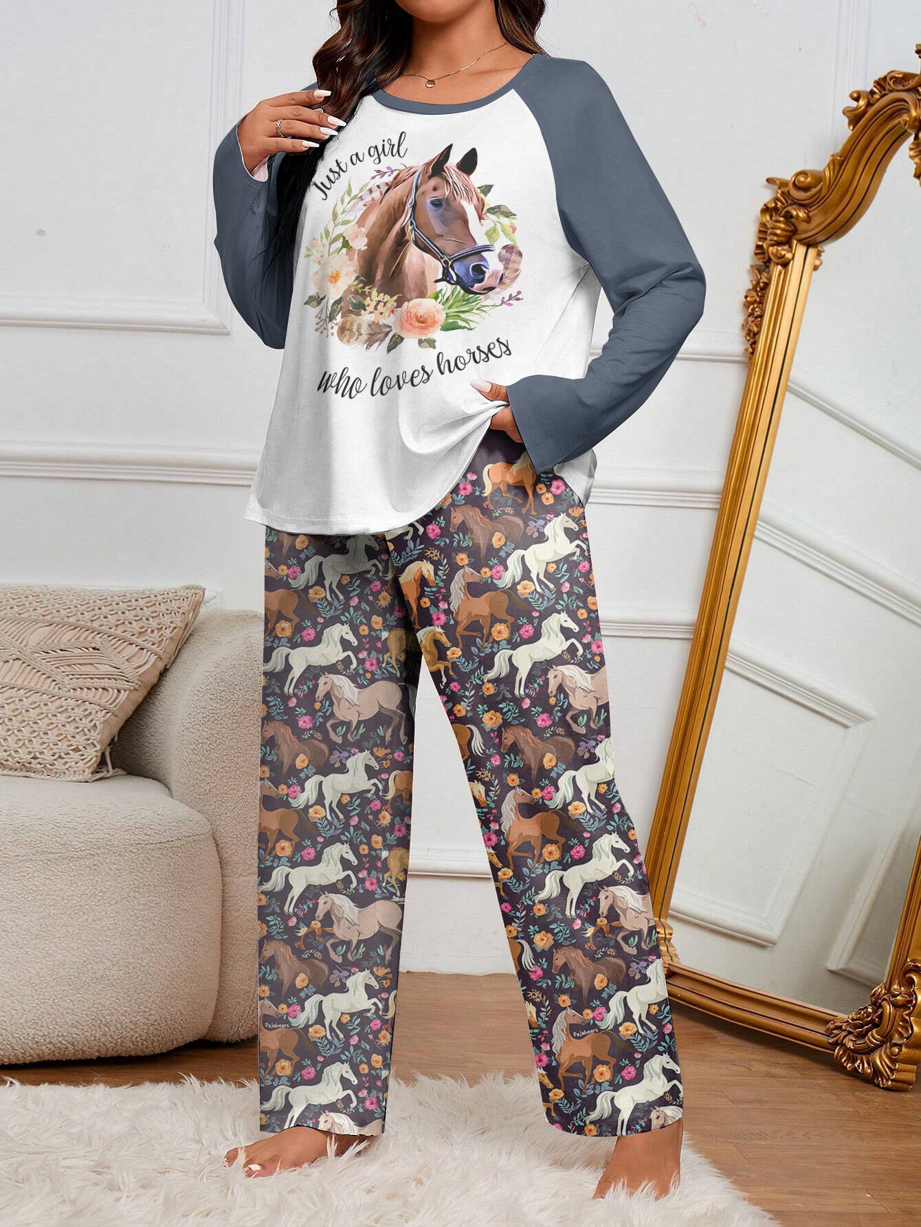 Horse Floral Raglan Lounge Pajamas Just A Girl Who Loves Horses