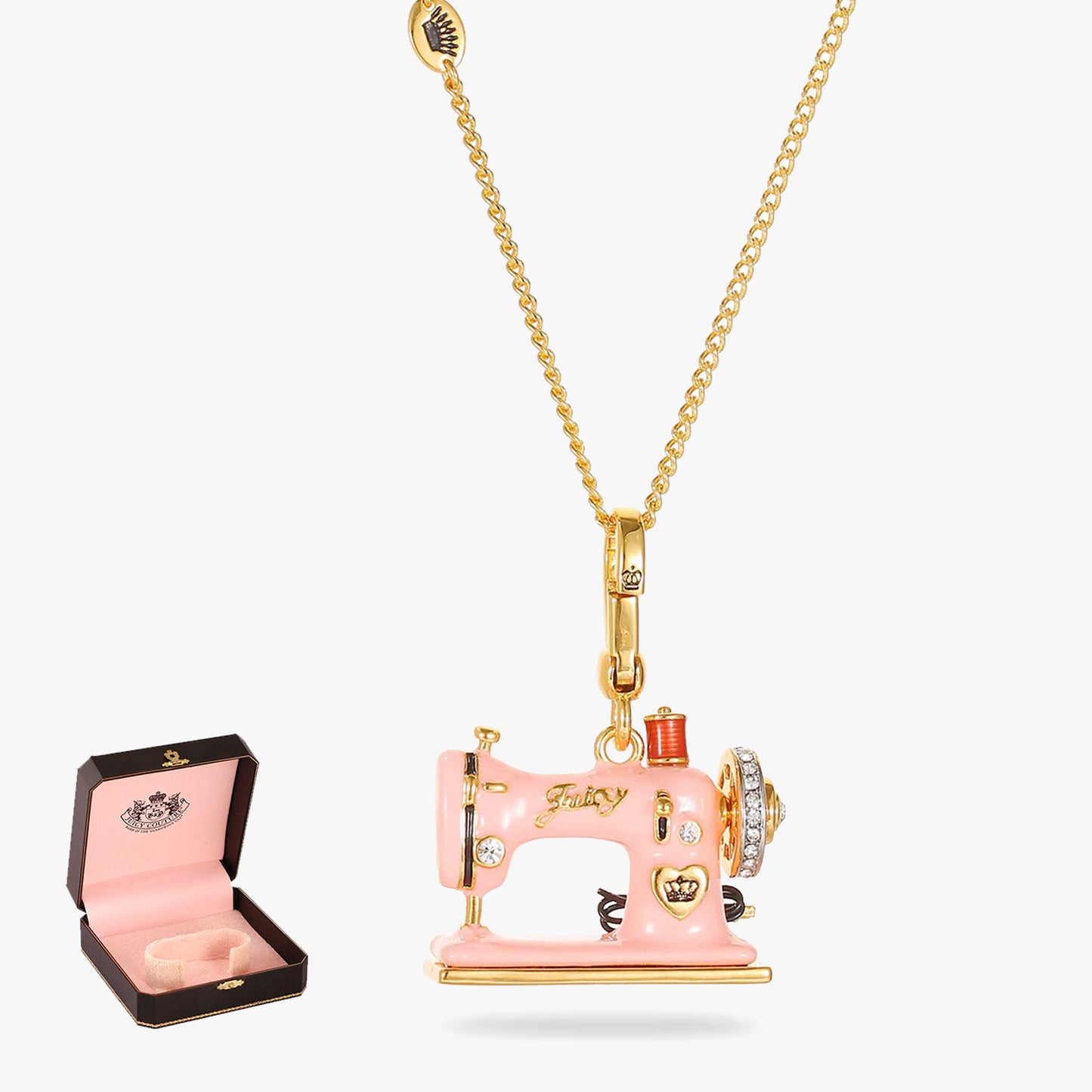 Pink Enamel Sewing Machine Pendant Necklace