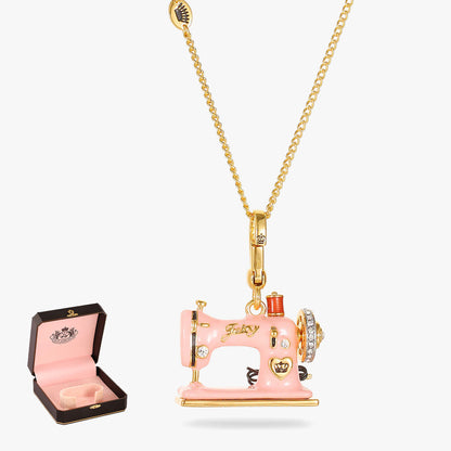 Pink Enamel Sewing Machine Pendant Necklace