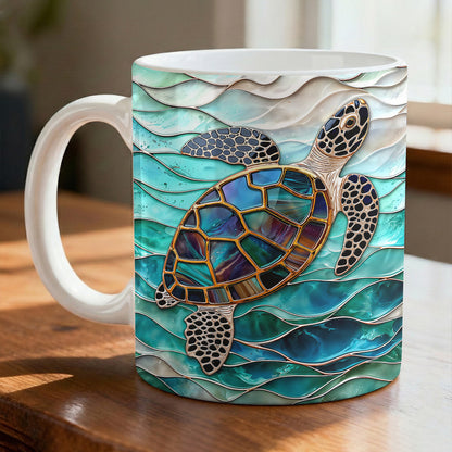 Sea Turtle Ceramic Mug Iridescent Sea Turtle In Turquoise Tides