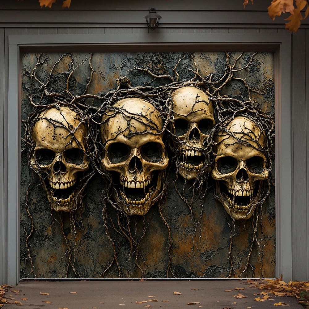 Entwined Skull Roots Garage Door Banner Halloween Decor
