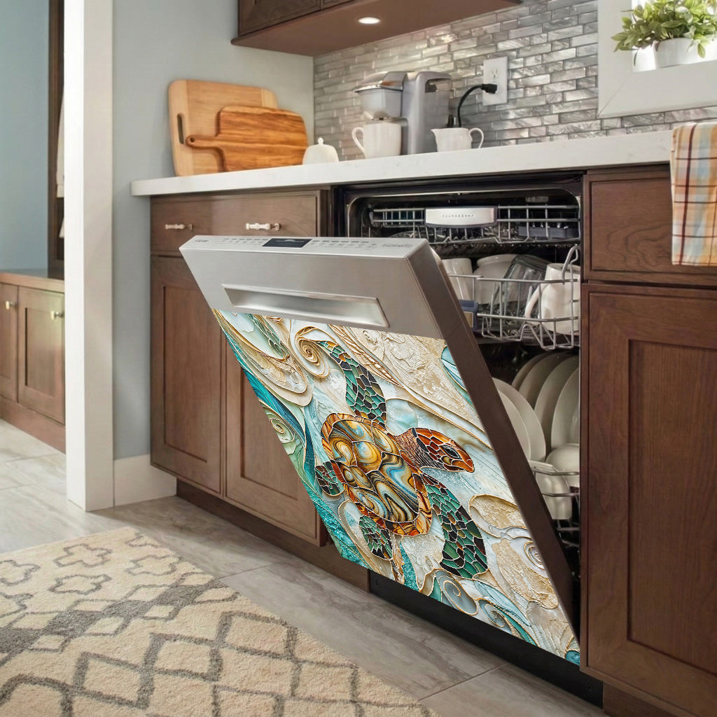 Sea Turtle Magnetic Dishwasher Cover Ocean Mosaic Sea Turtle