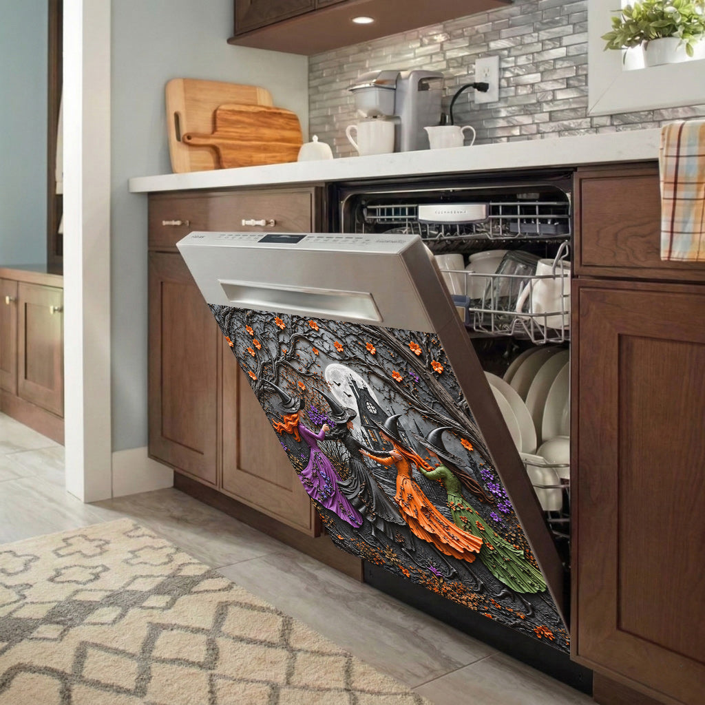 Witch Magnetic Dishwasher Cover Moonlit Witches’ Autumn Dance