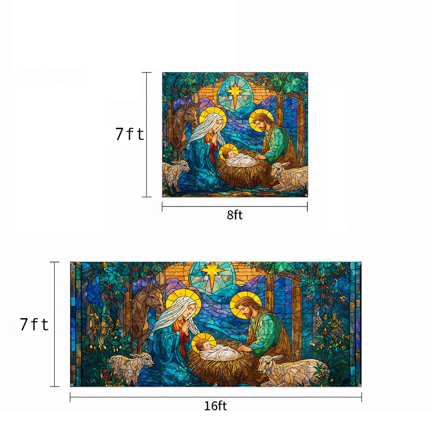 God Garage Door Banner Decoration Stained-Glass Nativity of Light