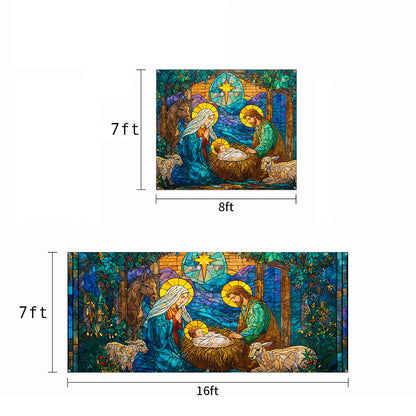 God Garage Door Banner Decoration Stained-Glass Nativity of Light