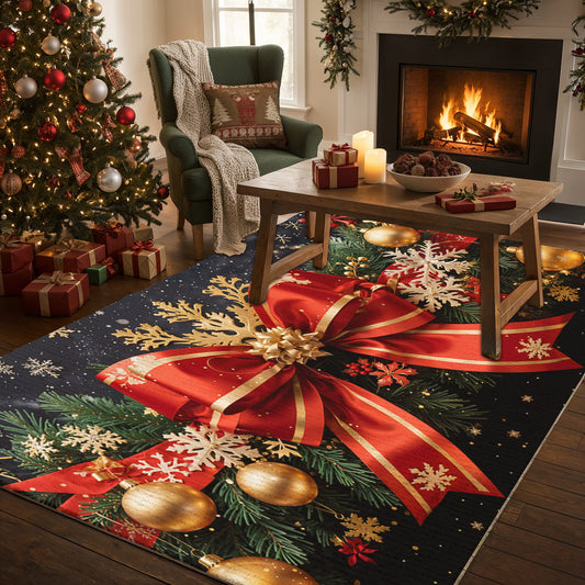 Christmas Area Rug Red Ribbon Magic Wrapped in Joy
