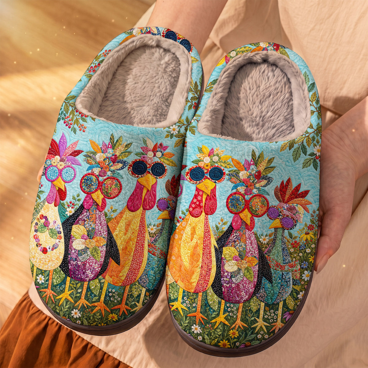 Chicken Fleece Lined Slippers Quirky Garden Girls