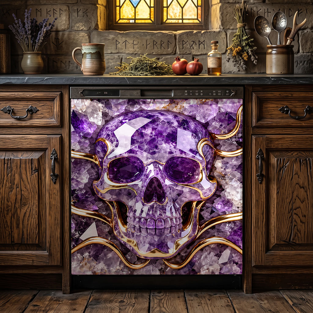 Skull Magnetic Dishwasher Cover Amethyst Crystal Skull