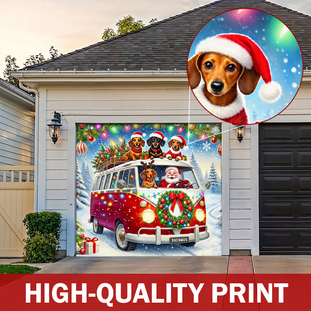 Christmas Garage Door Banner Decoration - Santa's Dachshund Christmas Road Trip