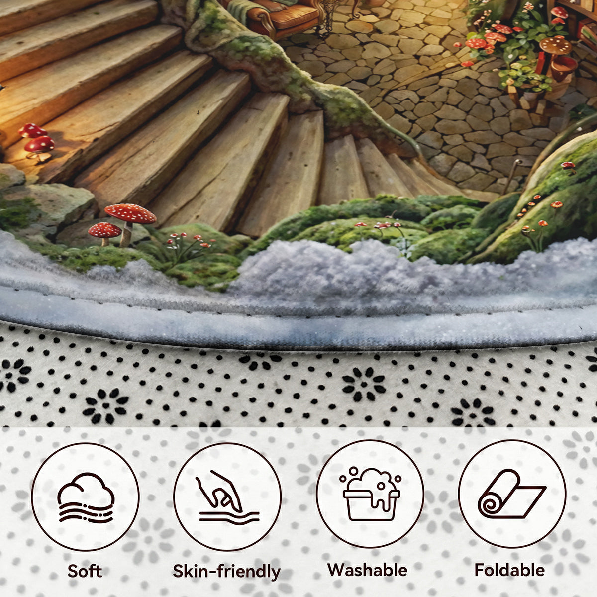 Reading Round Rug Cozy Enchanted Library Hollow 3D Illusion Flat Print