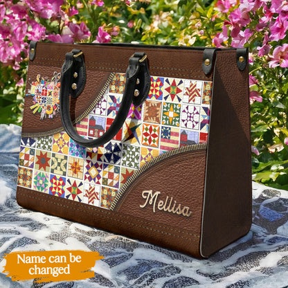 Sewing Lover Leather Handbag Personalized Quilt Blocks