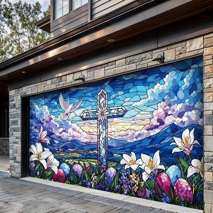 Christian Easter Garage Door Banner Decoration - Blooming Hope at Easter Dawn