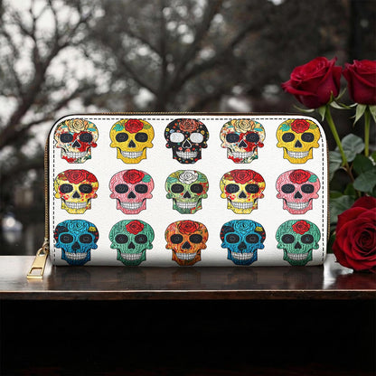 Sugar Skull Leather Wallet Colorful Rose Sugar Skulls