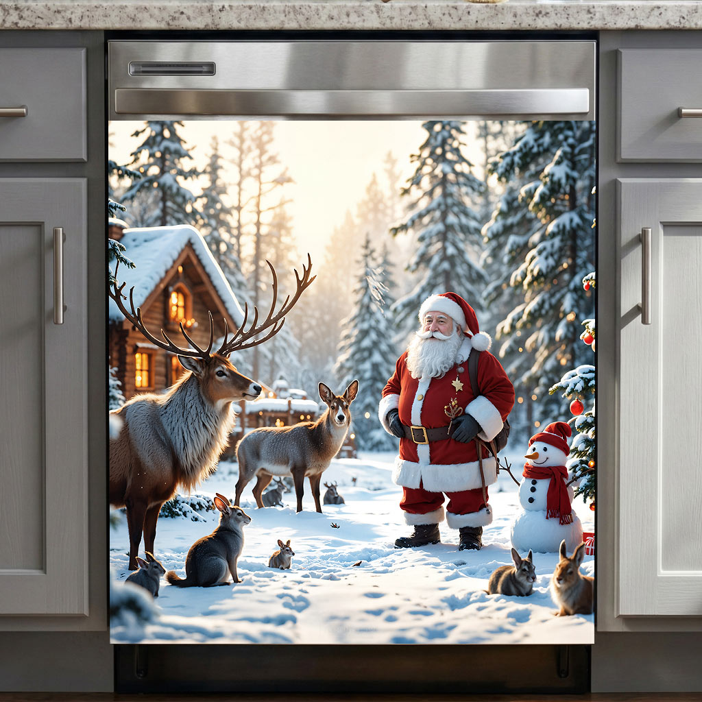 Christmas Magnetic Dishwasher Cover Santa’s Woodland Wonder