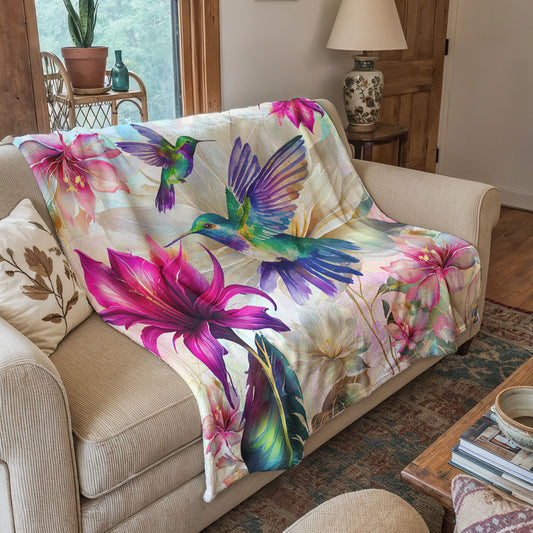 Hummingbird Fleece Blanket Hummingbirds With Floral Symphony
