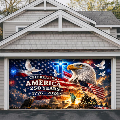 Patriotic Garage Door Banner Decoration - United in Faith and Freedom