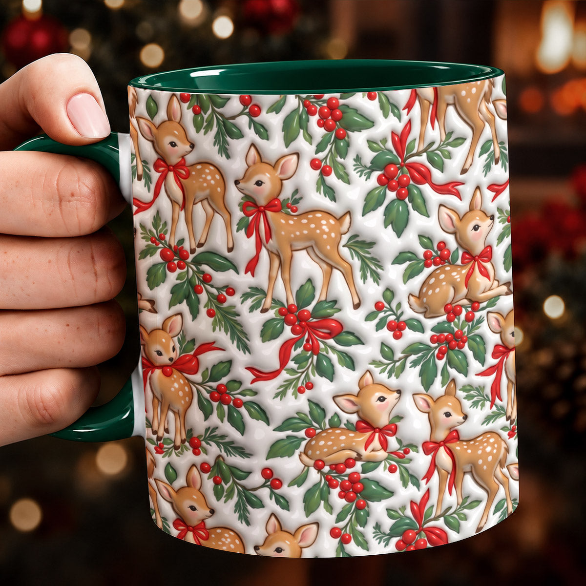 Christmas Ceramic Accent Mug Holly Jolly Fawns
