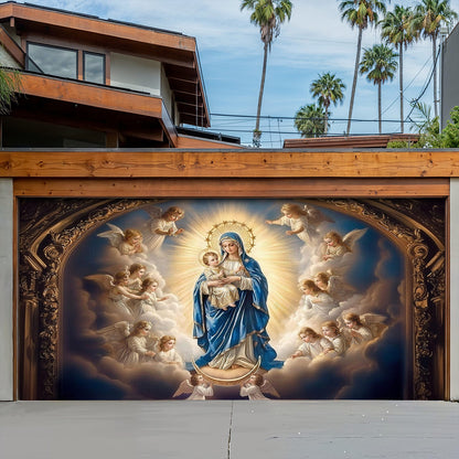 God Garage Door Banner Decoration -  Mary and the Child Jesus in Heavenly Radiance