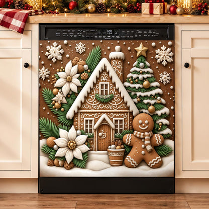 Christmas Magnetic Dishwasher Cover Gingerbread Christmas Cottage
