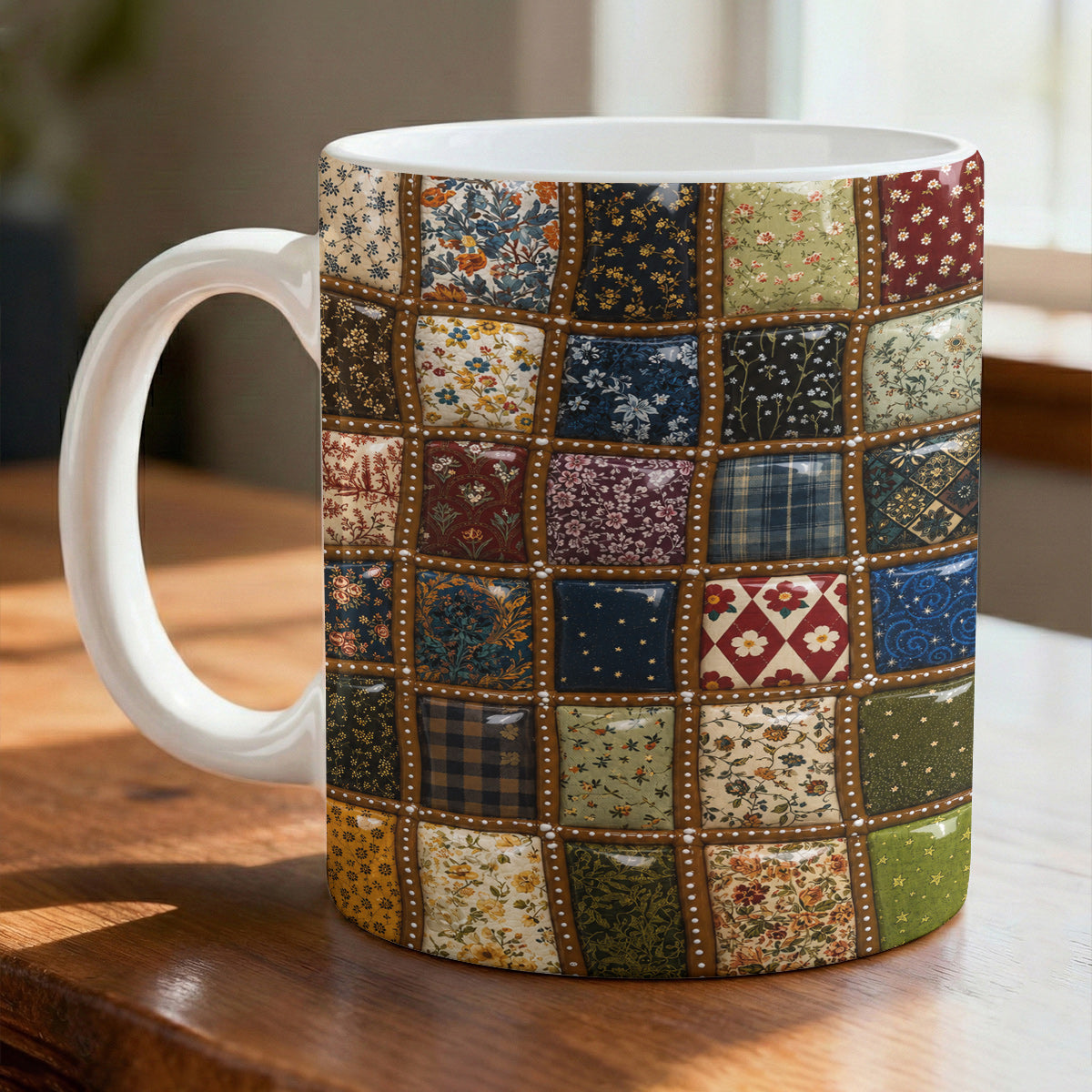 Sewing Lover Ceramic Mug Puffy Vintage Patchwork Garden Dreams
