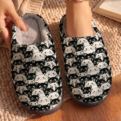 Cat Fleece Lined Slippers Cute Fat Cats