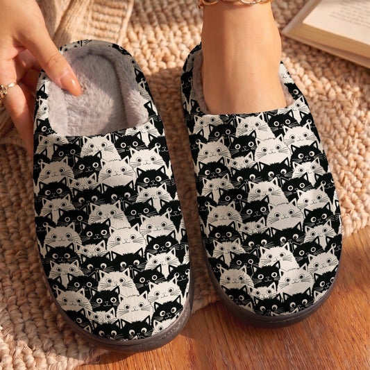 Cat Fleece Lined Slippers Cute Fat Cats