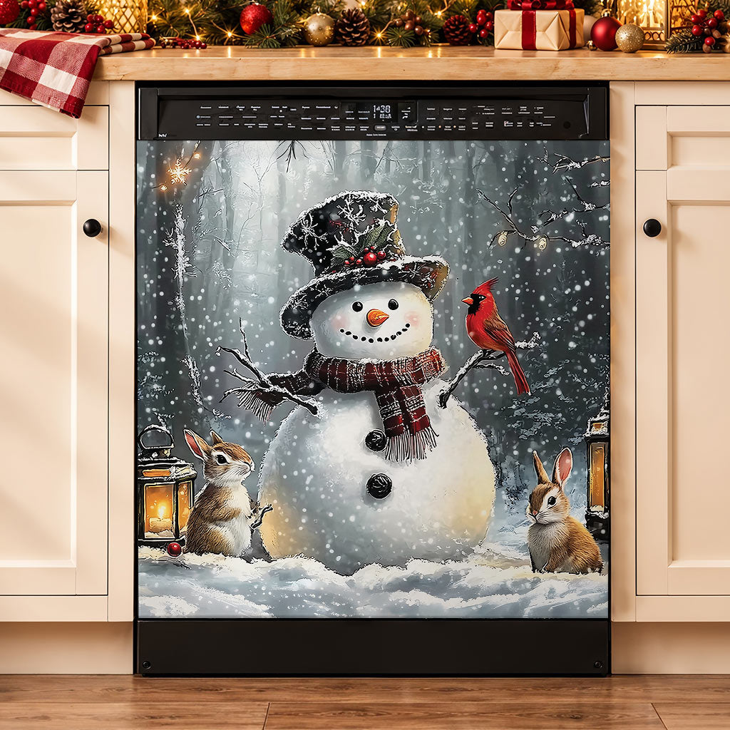 Christmas Magnetic Dishwasher Cover Winter Forest Snowman