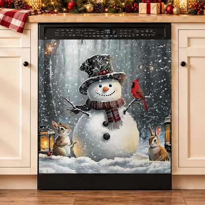 Christmas Magnetic Dishwasher Cover Winter Forest Snowman