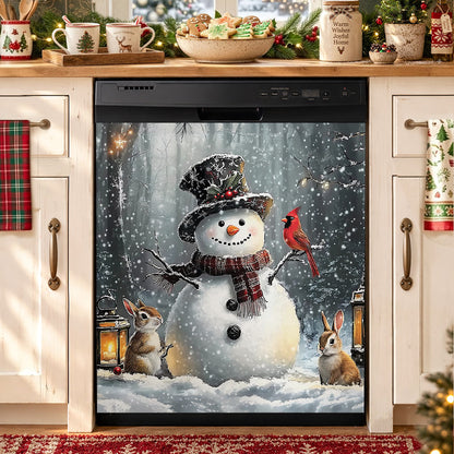 Christmas Magnetic Dishwasher Cover Winter Forest Snowman