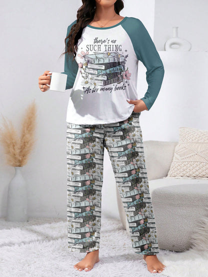 Book Lover Raglan Lounge Pajamas There's No Such Thing As Too Many Books