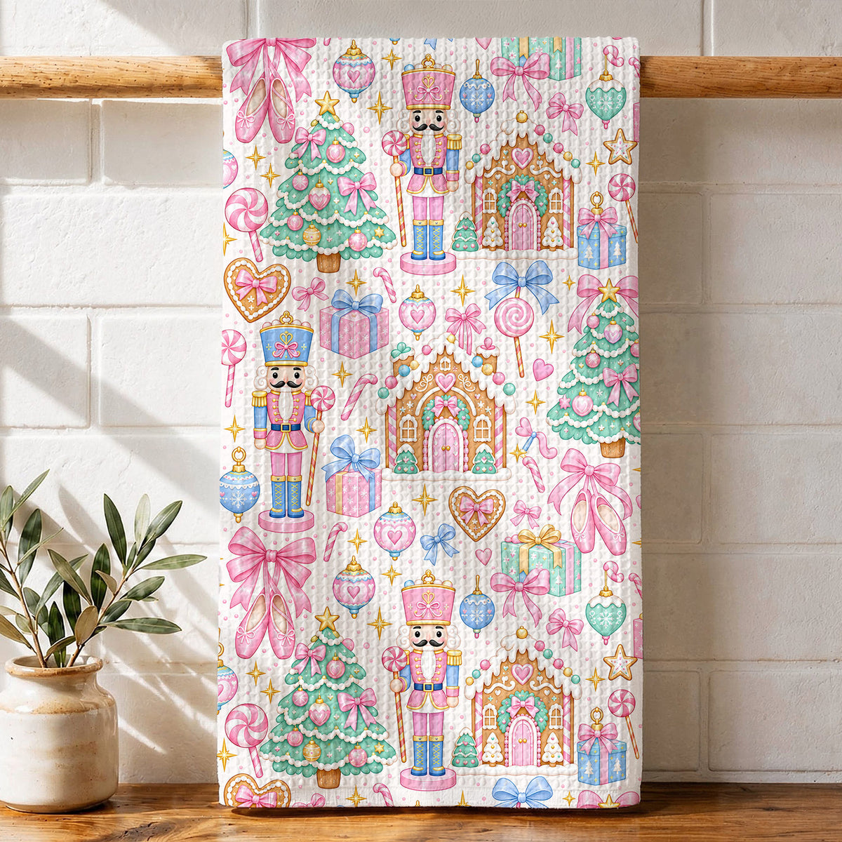 Christmas Kitchen Towel Pink Nutcracker Wonderland
