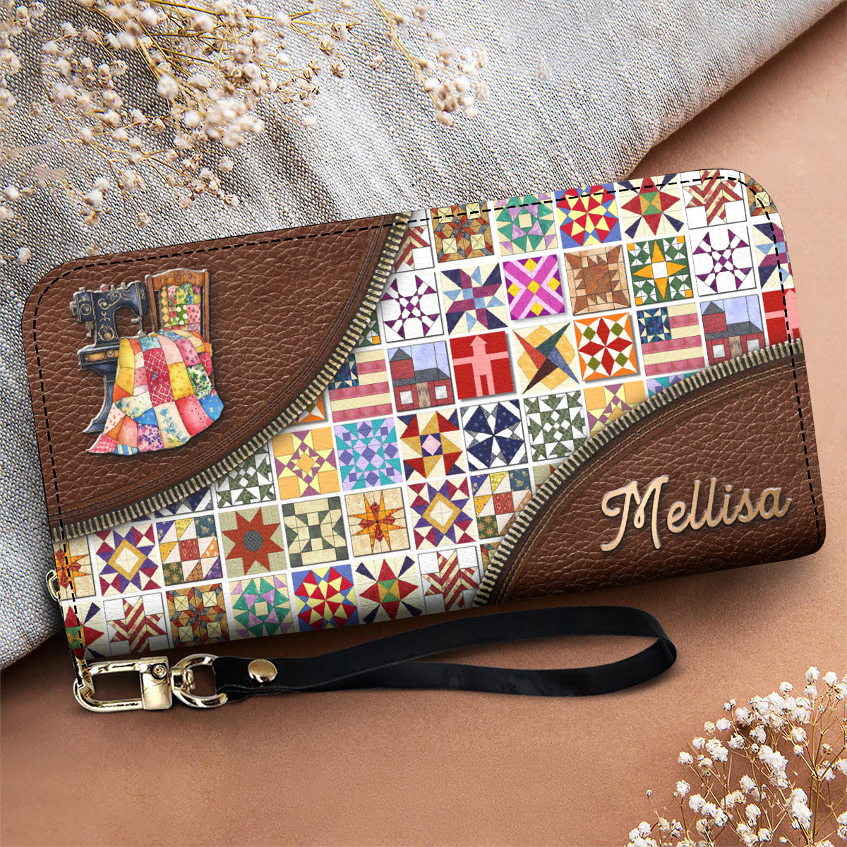 Sewing Lover Leather Wallet Personalized Quilt Blocks