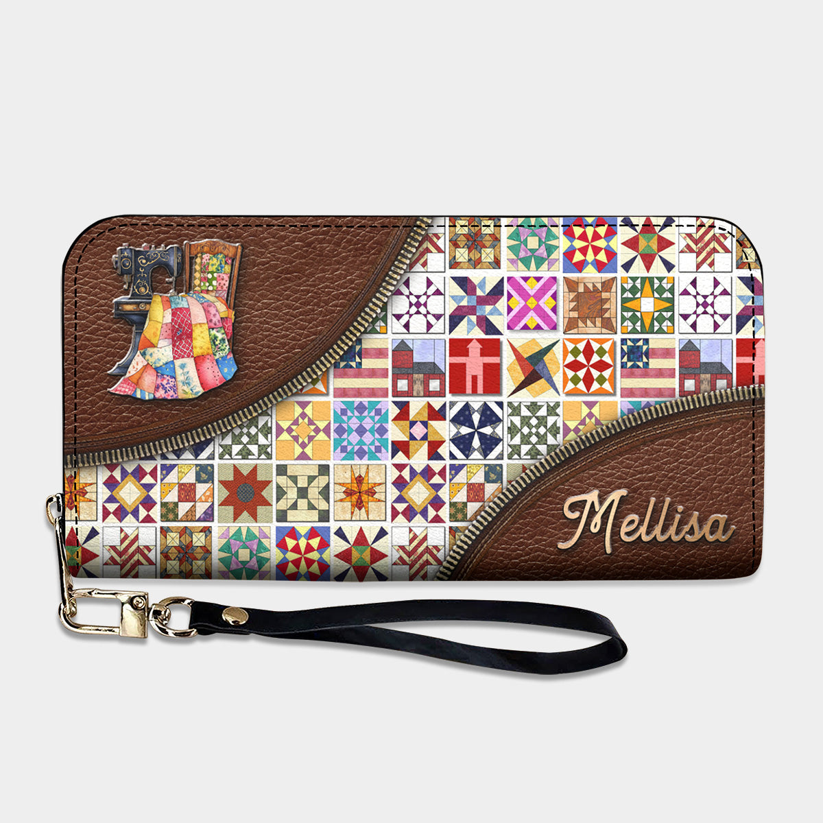 Sewing Lover Leather Wallet Personalized Quilt Blocks