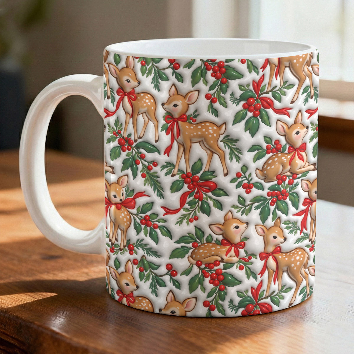 Christmas Ceramic Accent Mug Holly Jolly Fawns