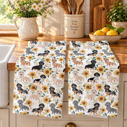 Dachshund Kitchen Towel Dachshunds Among Sunflowers