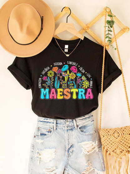 Spanish Teacher Graphic Tee Maestra en Flor