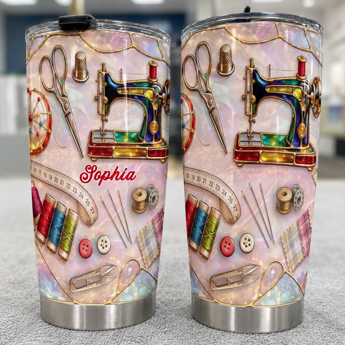Sewing Lover 20 oz Tumbler Personalized Holographic Sewing Dreams