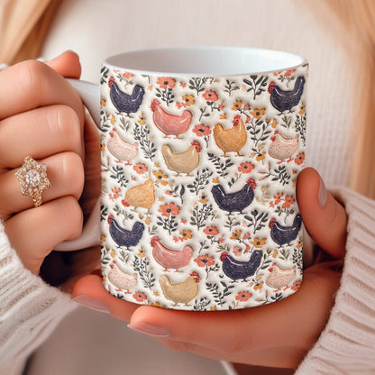 Chicken Ceramic Mug Farmyard Chickens In Bloom