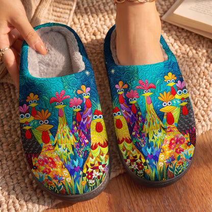 Chicken Fleece Lined Slippers Colorful Chicken Garden