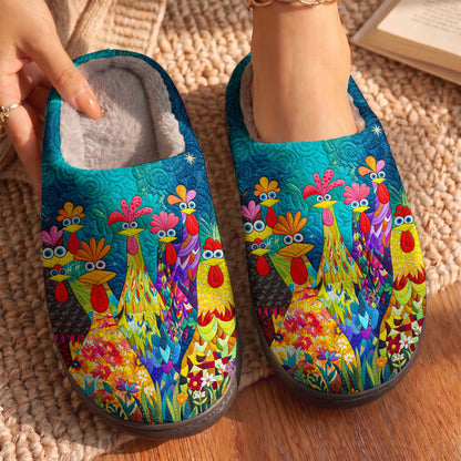 Chicken Fleece Lined Slippers Colorful Chicken Garden