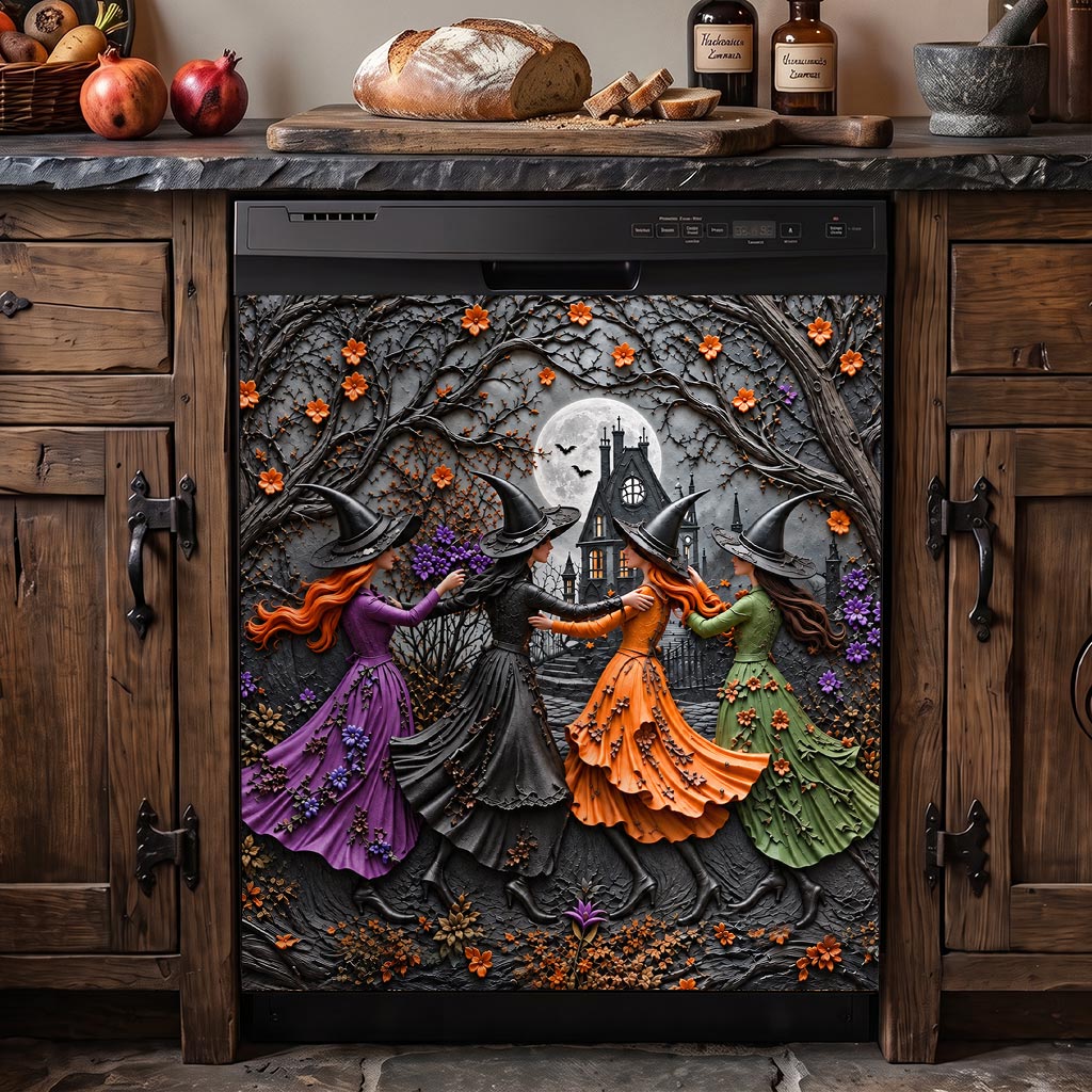 Witch Magnetic Dishwasher Cover Moonlit Witches’ Autumn Dance