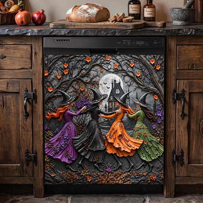 Witch Magnetic Dishwasher Cover Moonlit Witches’ Autumn Dance