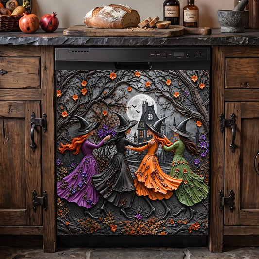 Witch Magnetic Dishwasher Cover Moonlit Witches’ Autumn Dance