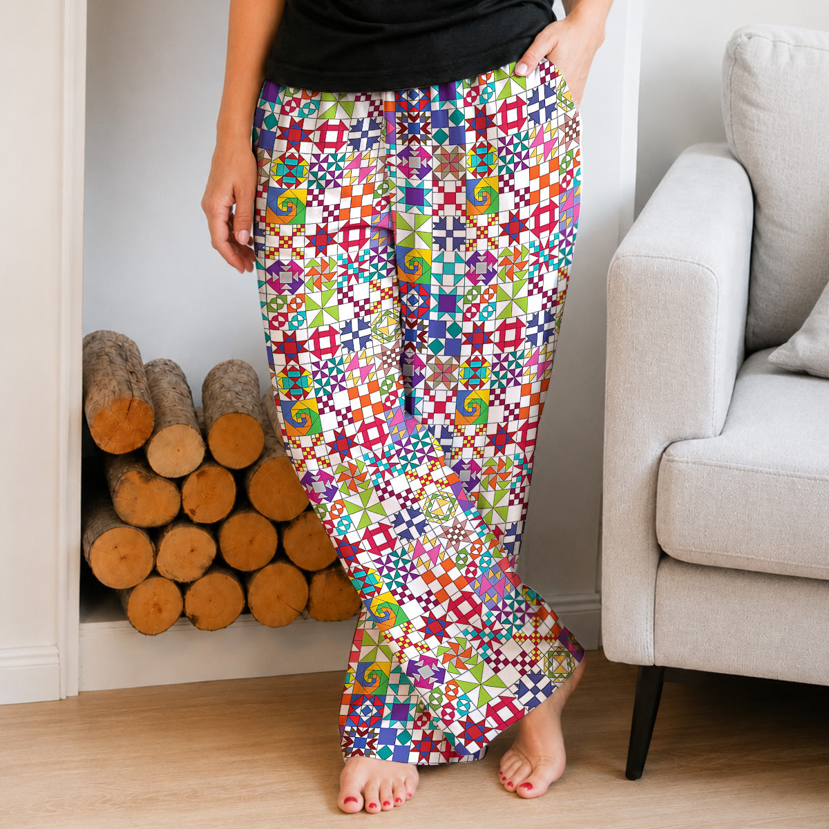 Sewing Lover Lounge Pants Colorful Quilt Blocks