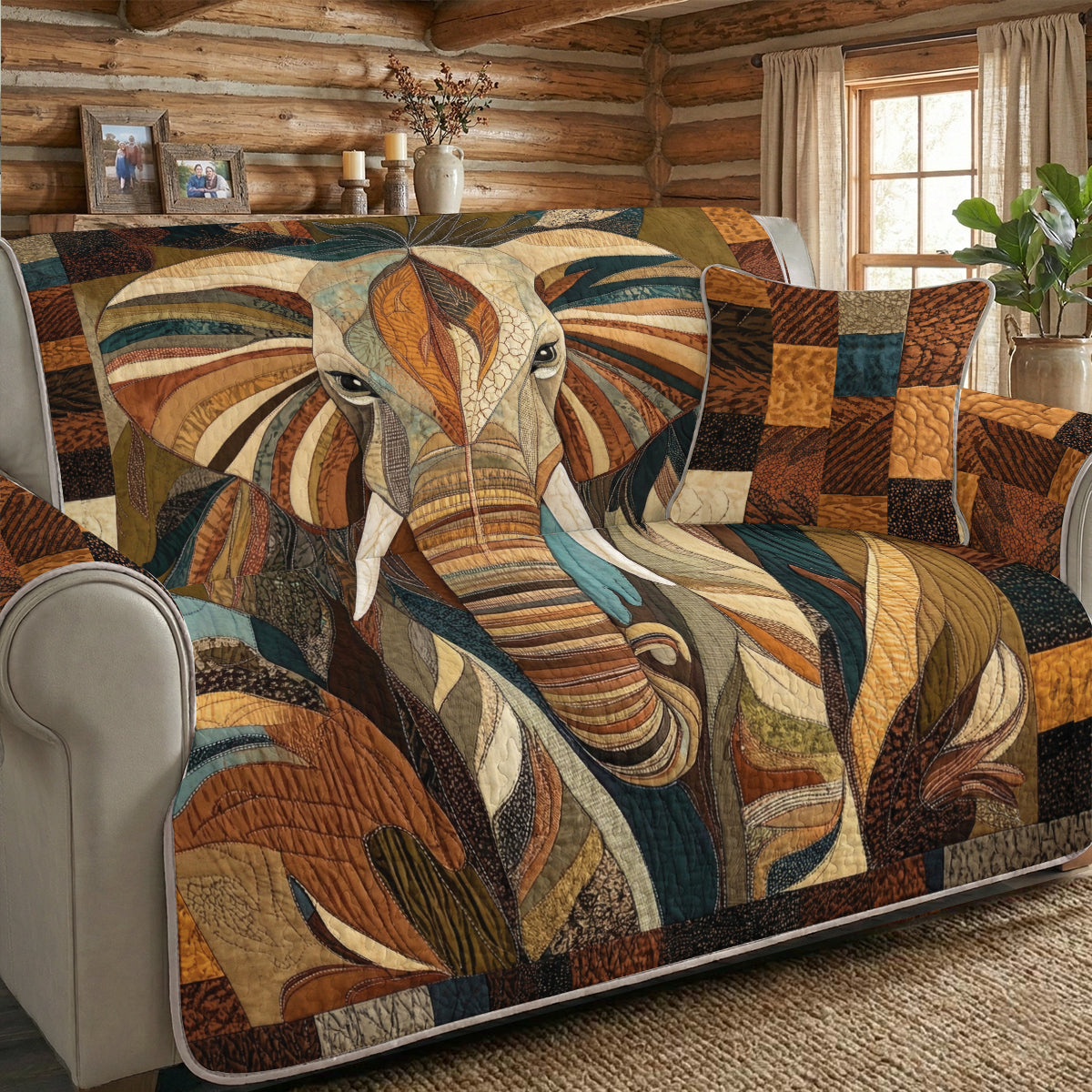 Elephant Quilted Sofa Cover Spirit of the Savannah