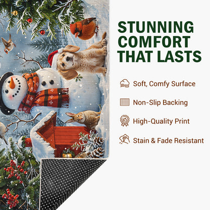 Christmas Area Rug Happy Snowman’s Woodland Companions
