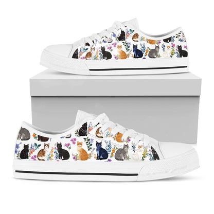 Cat Women's Low Top Shoes Charming Floral Cats