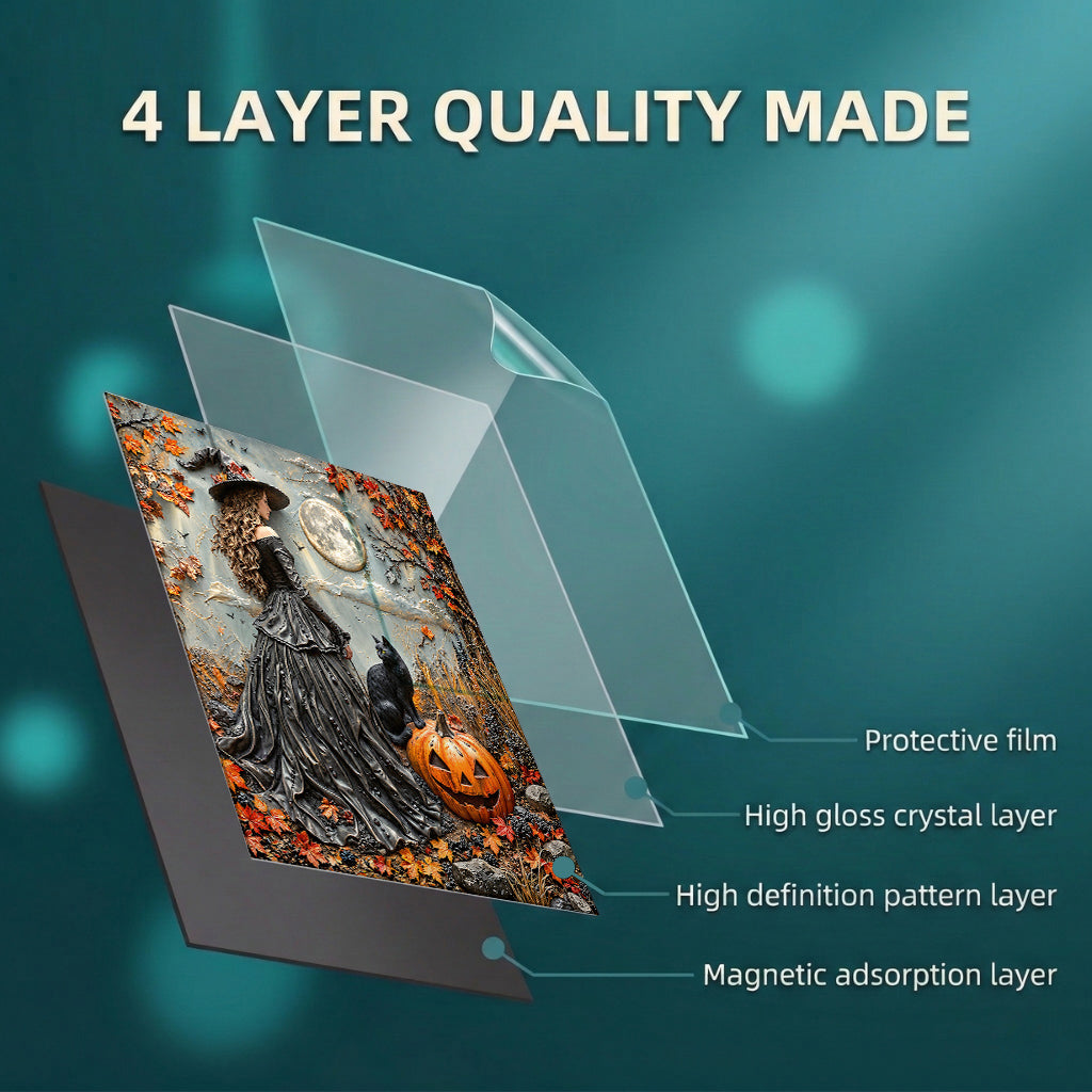 Witch Magnetic Dishwasher Cover Moonlit Witch and Cat in Autumn Forest