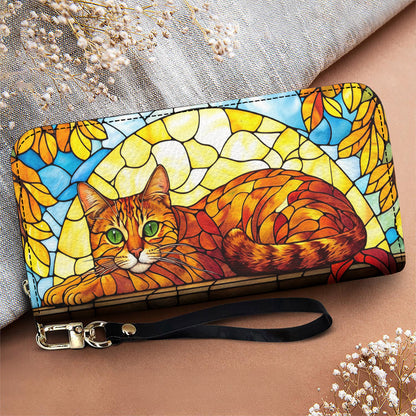 Cat Leather Wallet Stained Glass Sunlit Cat